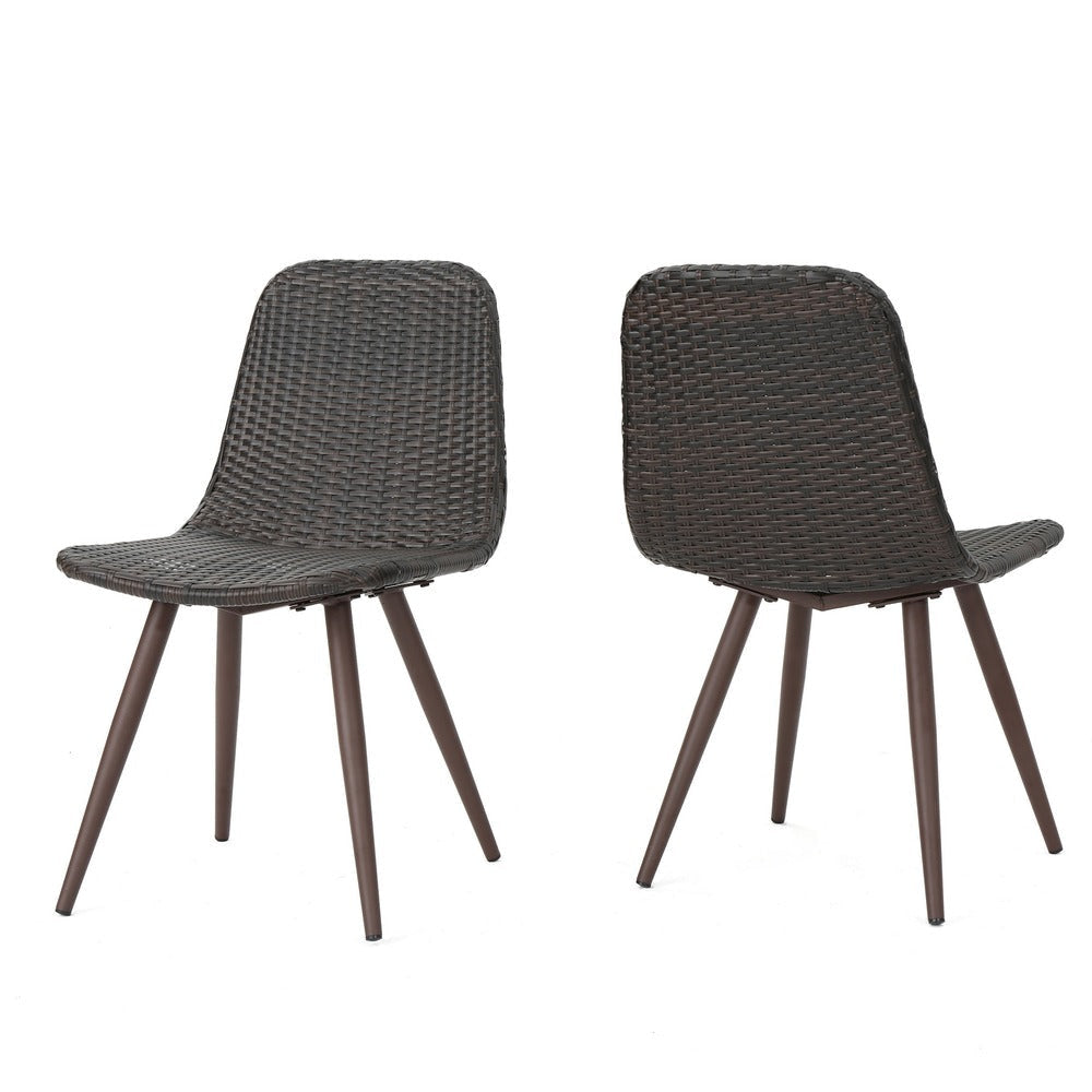 Illa Dining Side Chairs, Set of 2, Brown Angled Legs, Iron, Gray Outdoor Wicker
