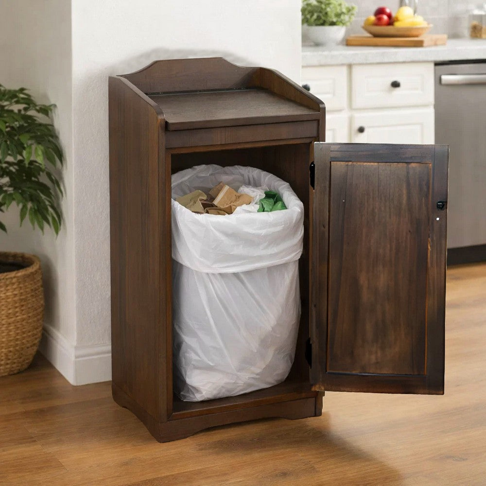 Homestead Trash Box, 34 Inch Tall, Rough Sawn Mahogany, Dark Brown by Casagear home