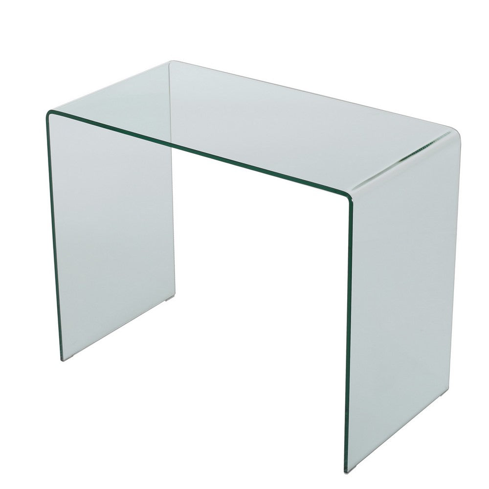 Vey Glass Dining Table, 38" Rectangular Waterfall Edge, Small Space