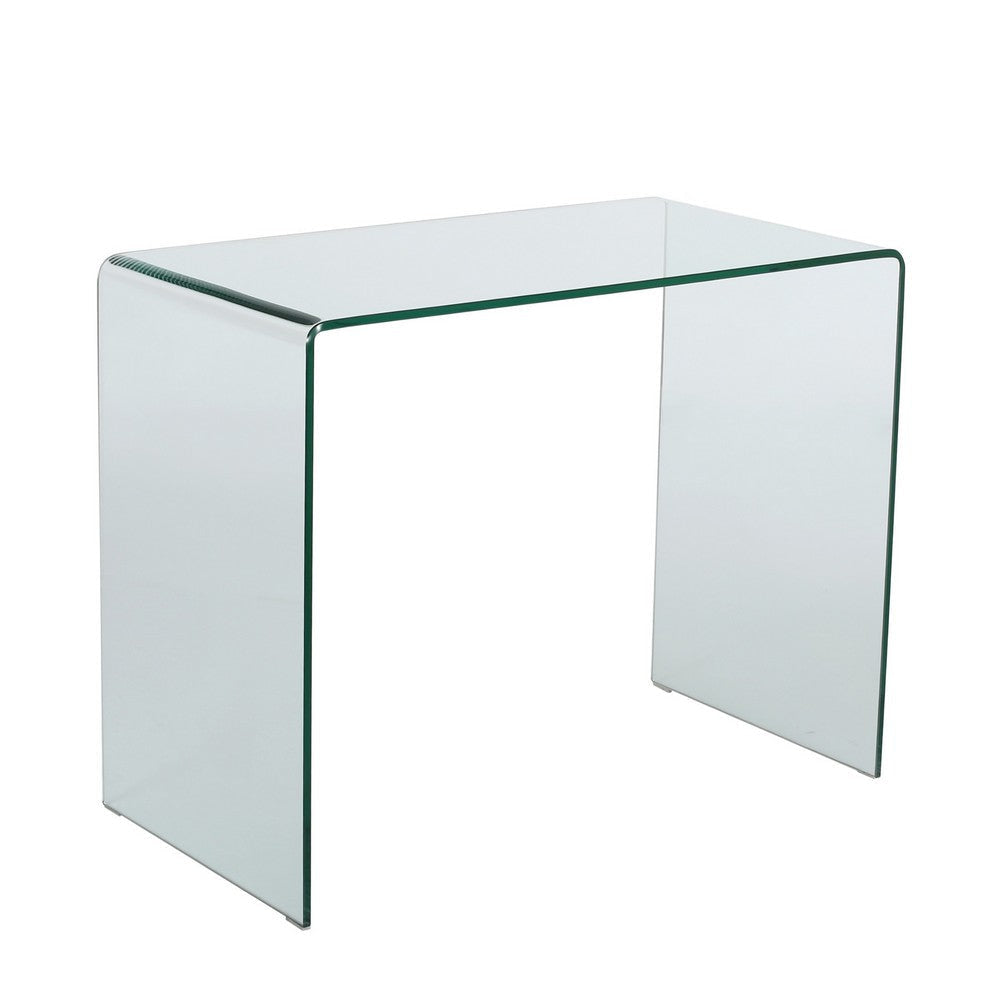 Glass Dining Table, 38 Inch Rectangular Waterfall Edge, Small Space