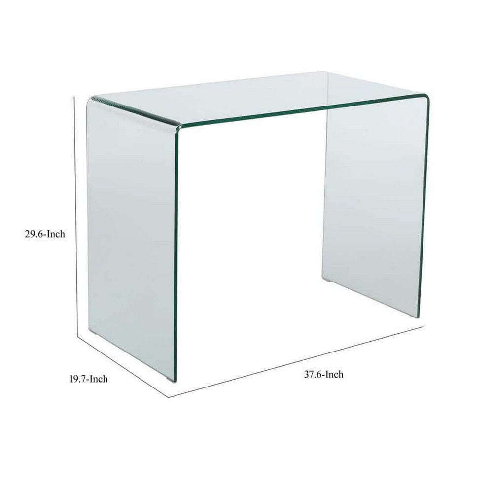 Vey Glass Dining Table, 38" Rectangular Waterfall Edge, Small Space