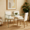 Vey Glass Dining Table, 38" Rectangular Waterfall Edge, Small Space