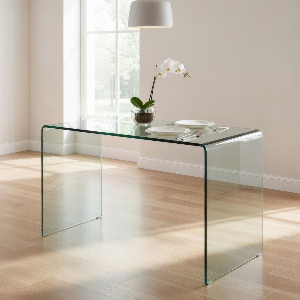 Vey Glass Dining Table, 38" Rectangular Waterfall Edge, Small Space