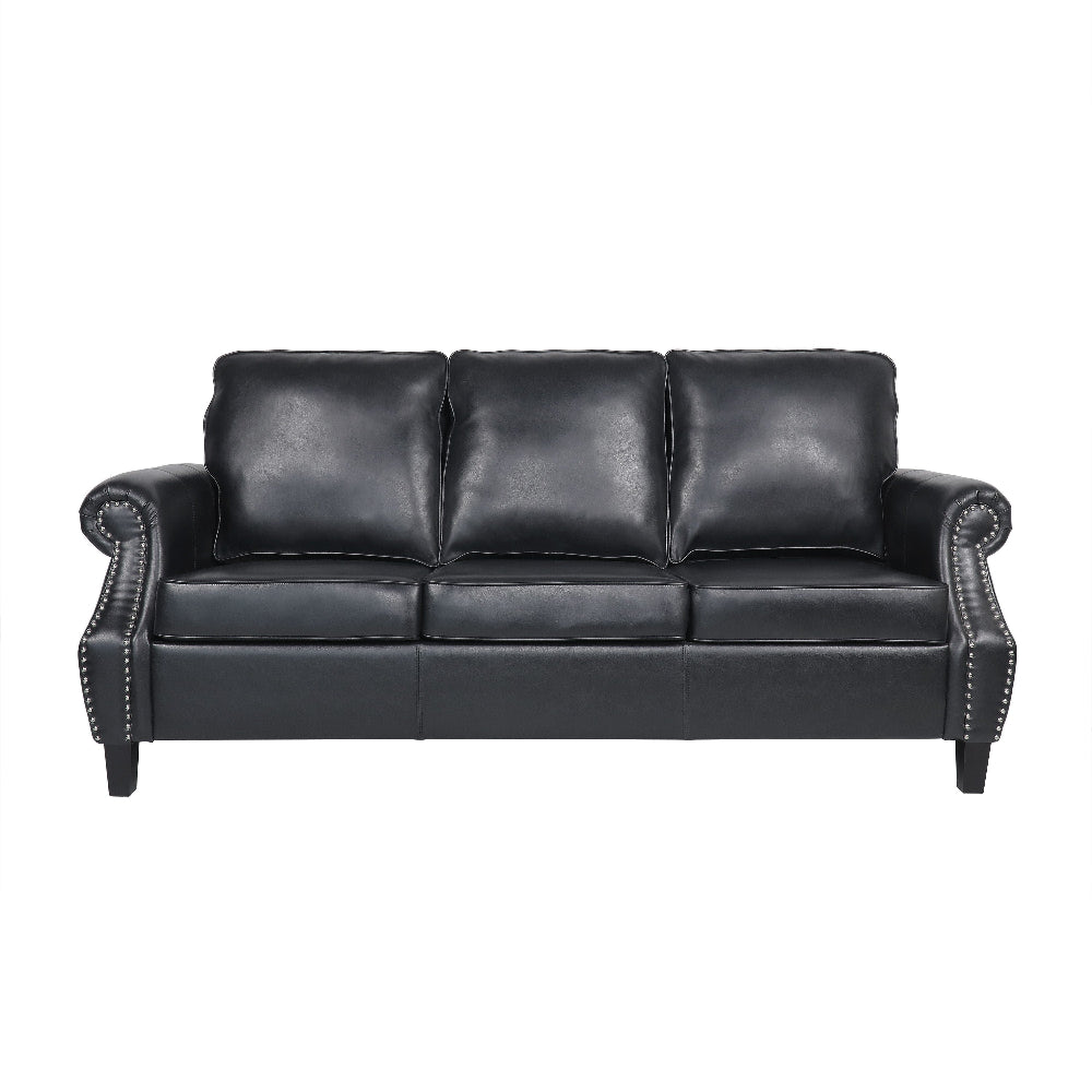 Sel 80" 3 Seater Chesterfield Sofa, Black Faux Leather