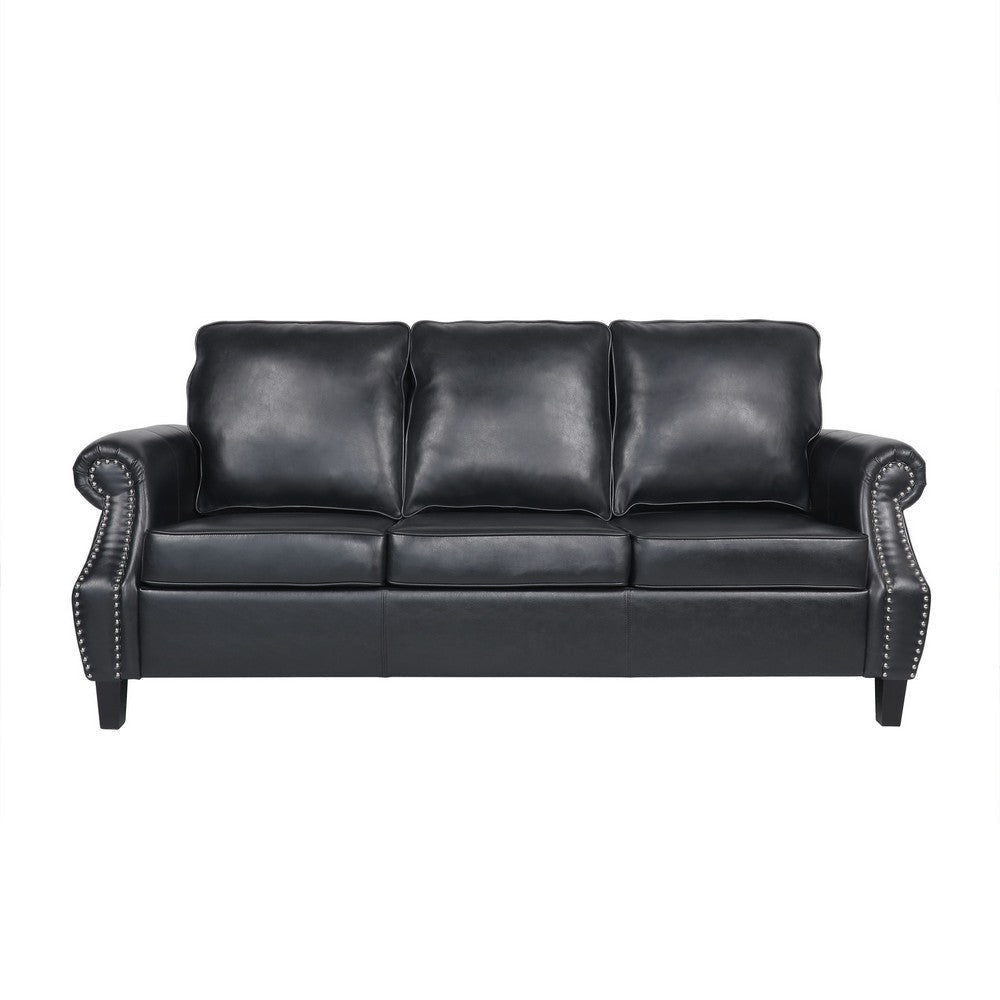 Sel 80 Inch Modern Sofa 3 Seat Chesterfield Design Black Faux Leather BM323745