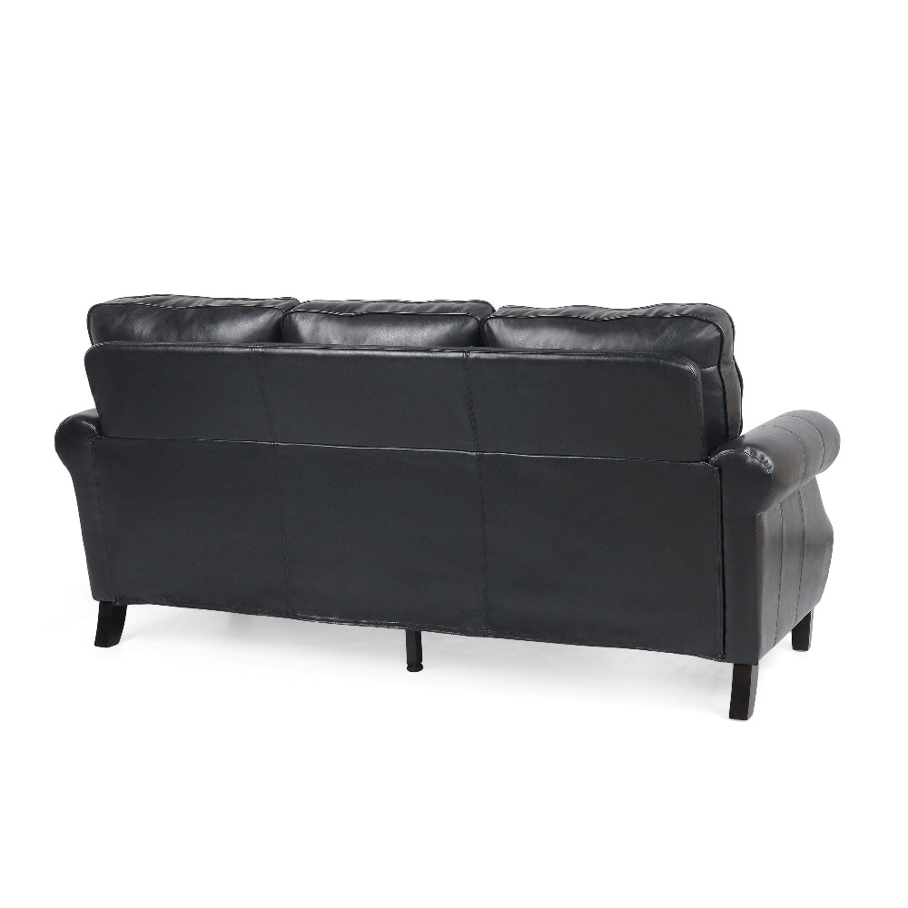 Sel 80" 3 Seater Chesterfield Sofa, Black Faux Leather