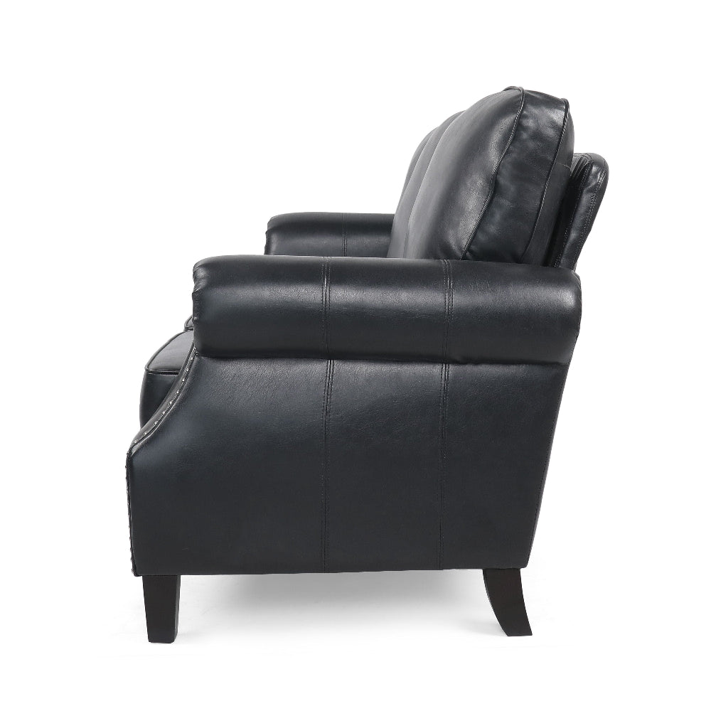 Sel 80" 3 Seater Chesterfield Sofa, Black Faux Leather