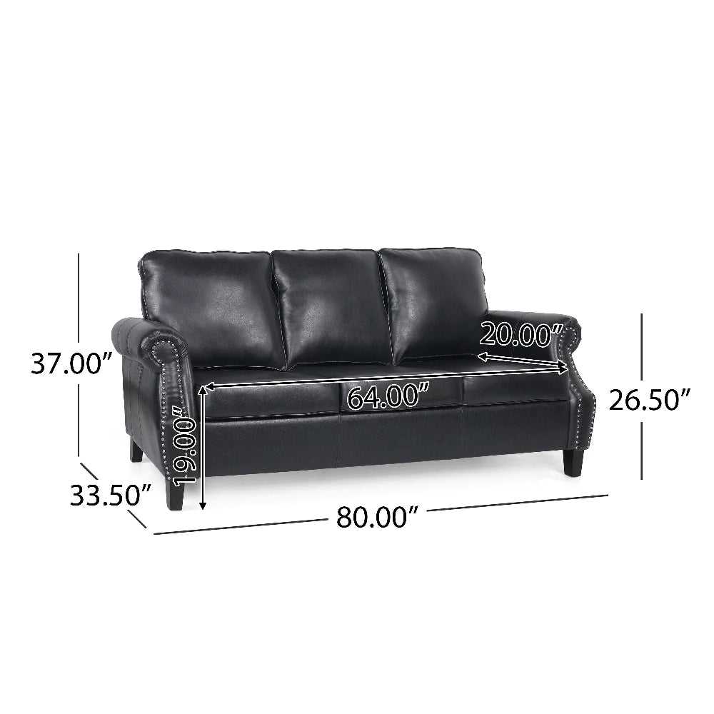 Sel 80" 3 Seater Chesterfield Sofa, Black Faux Leather