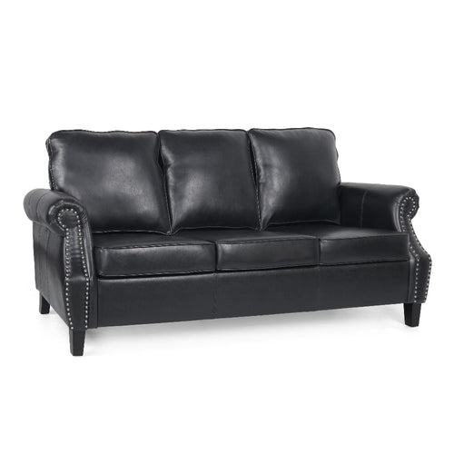 Sel 80" 3 Seater Chesterfield Sofa, Black Faux Leather