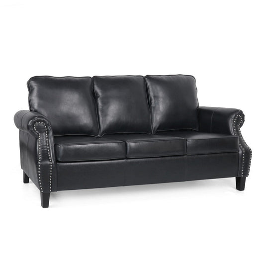 Sel 80 Inch Modern Sofa, 3 Seat Chesterfield Design Black Faux Leather