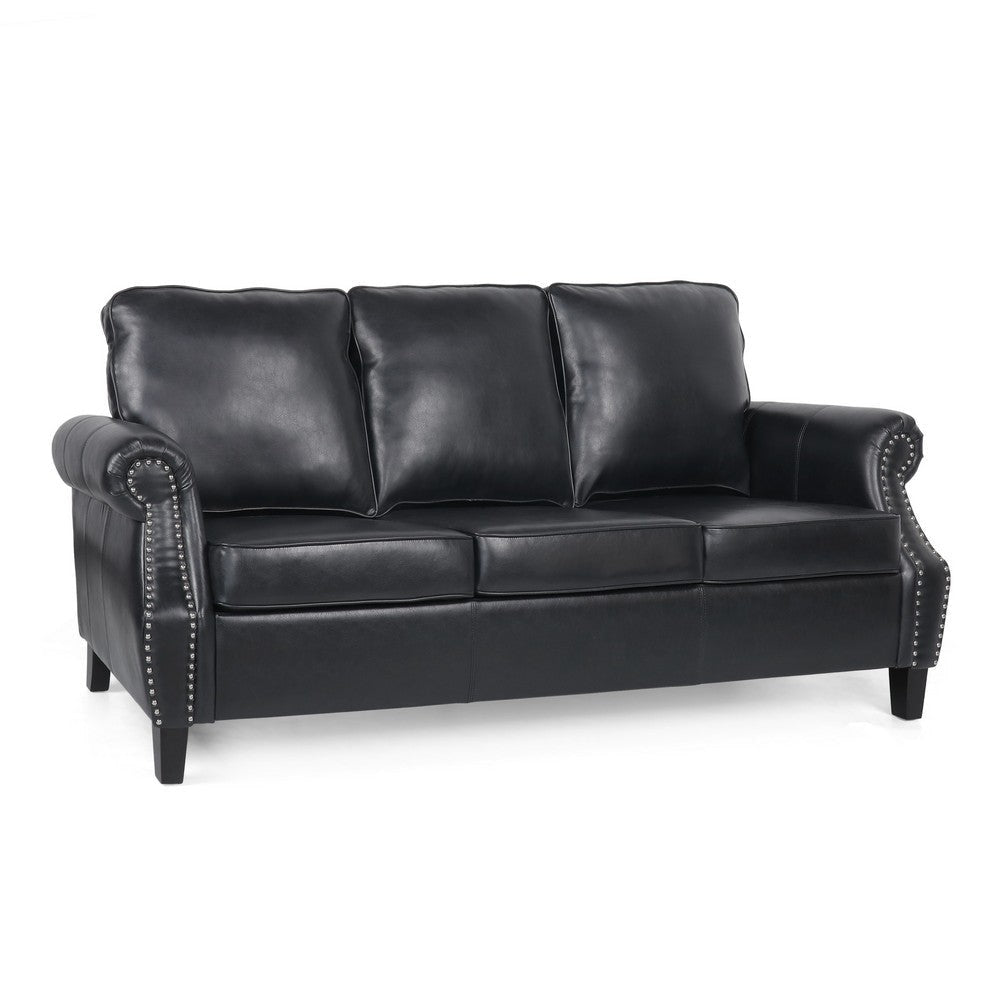 Sel 80 Inch Modern Sofa, 3 Seat Chesterfield Design Black Faux Leather