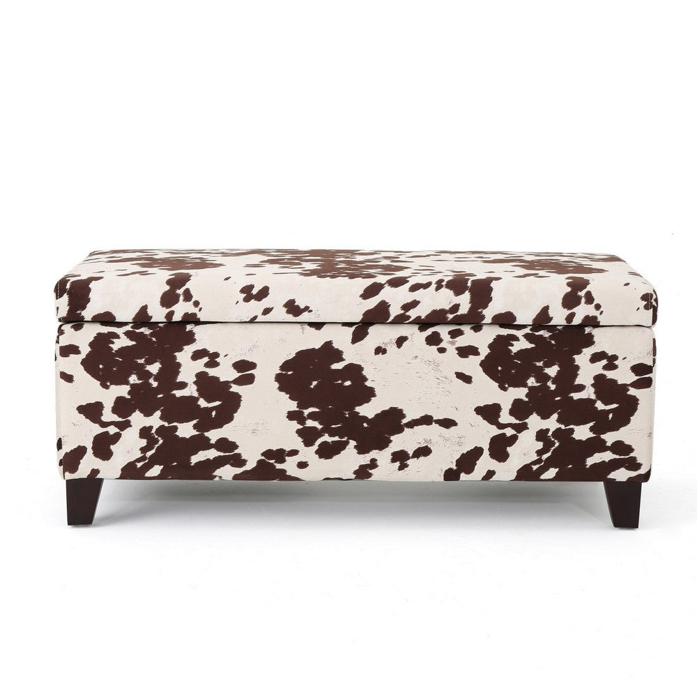 Devi 38 Inch Ottoman w Storage Brown White Holstein Cow Print Velvet BM323746