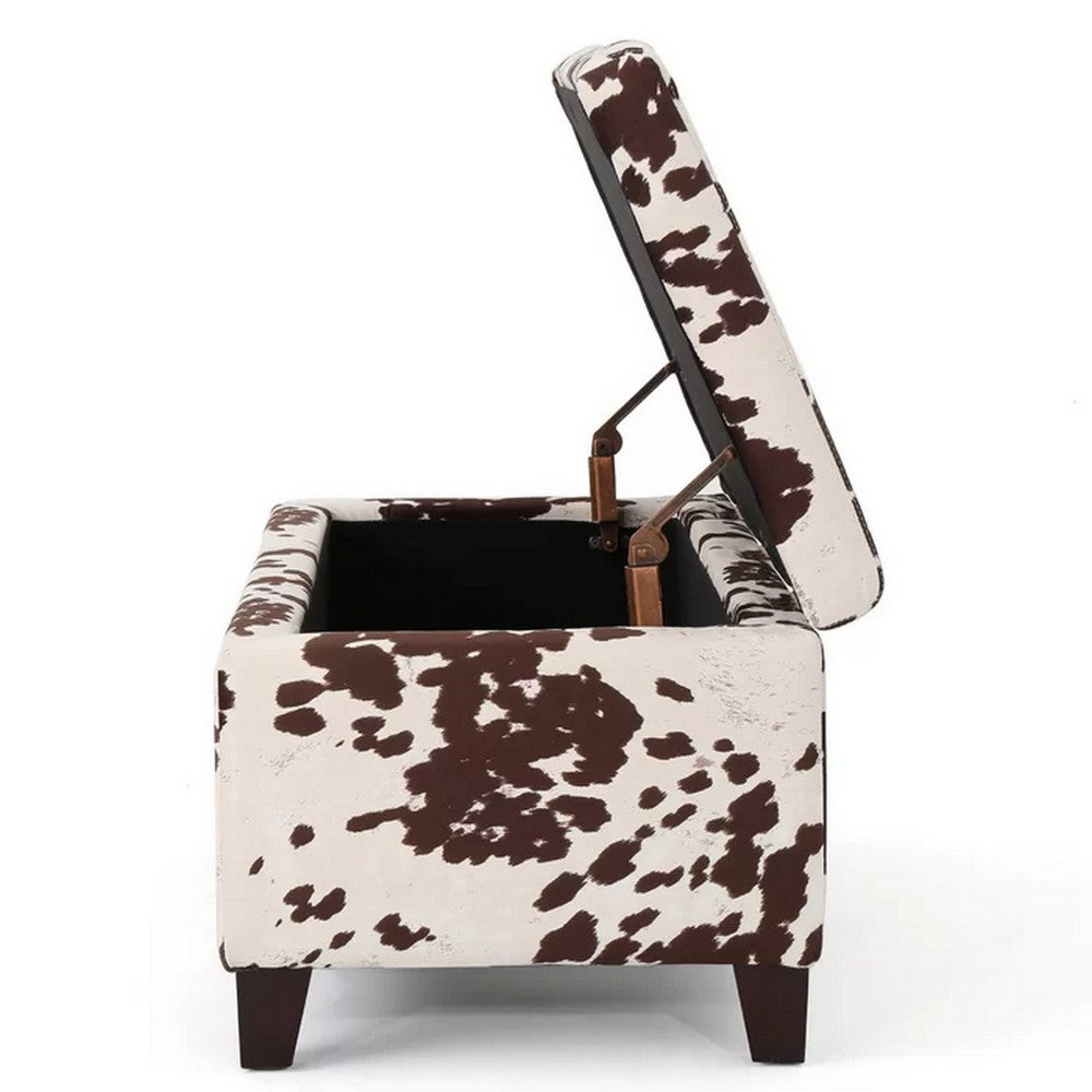Devi 38" Ottoman w Storage, Brown White Cow Print Velvet