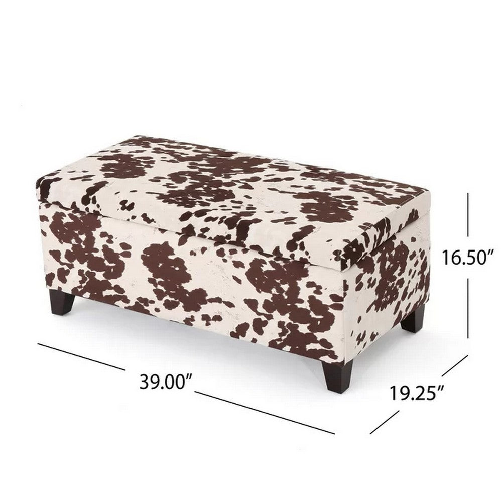 Devi 38" Ottoman w Storage, Brown White Cow Print Velvet