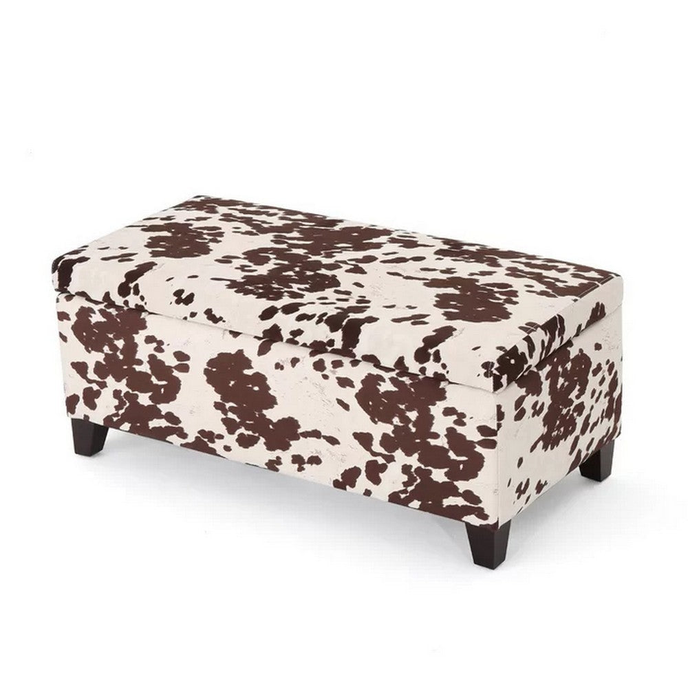 Devi 38 Inch Ottoman w Storage, Brown White Holstein Cow Print Velvet