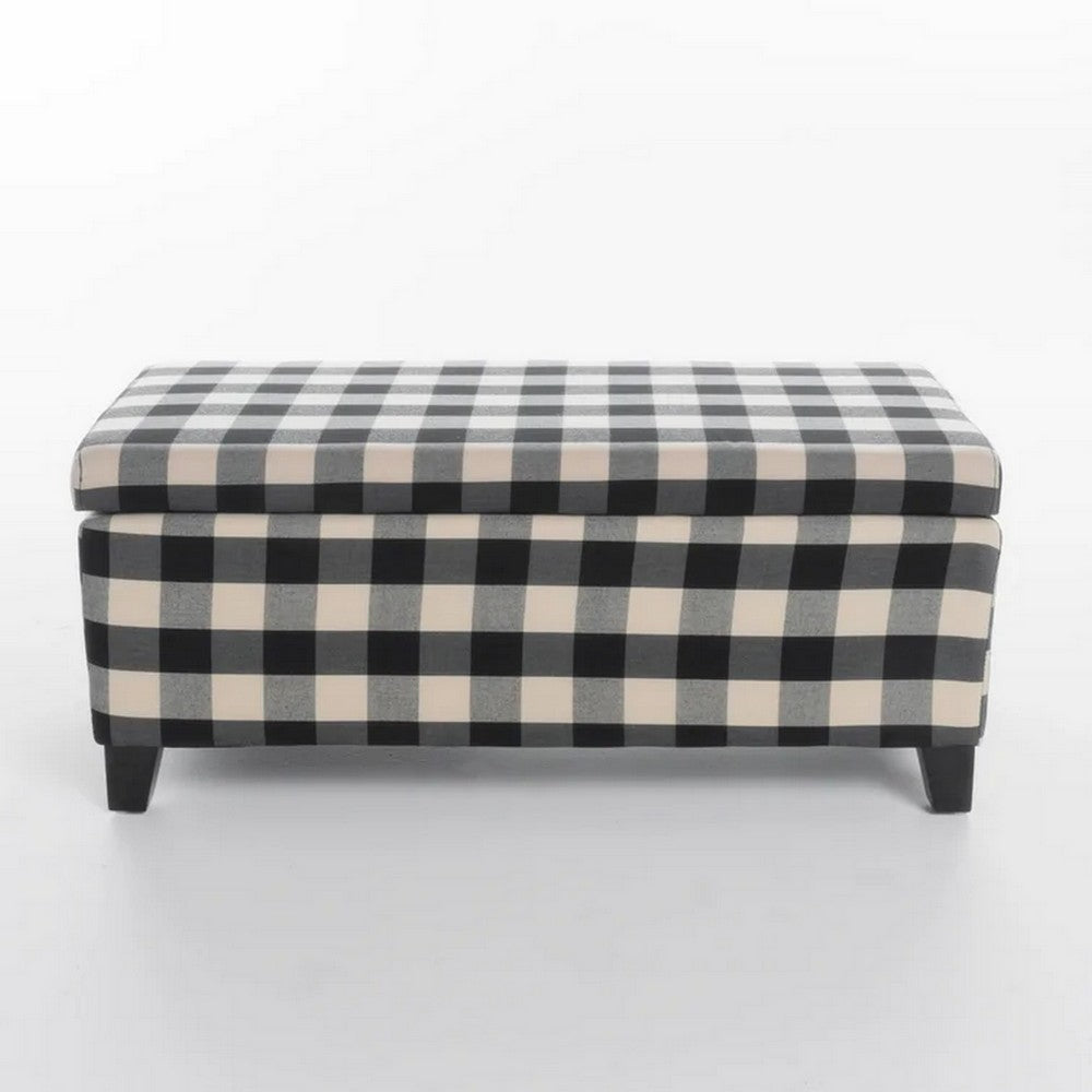 Devi 38 Inch Storage Ottoman Classic Black Cream Checkered Pattern BM323747