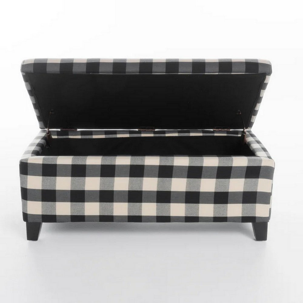 Devi 38" Storage Ottoman, Black Cream Checkered Pattern