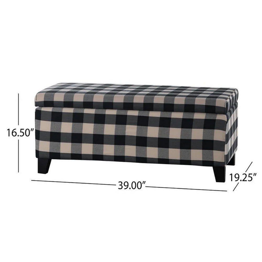 Devi 38 Inch Storage Ottoman, Classic Black Cream Checkered Pattern