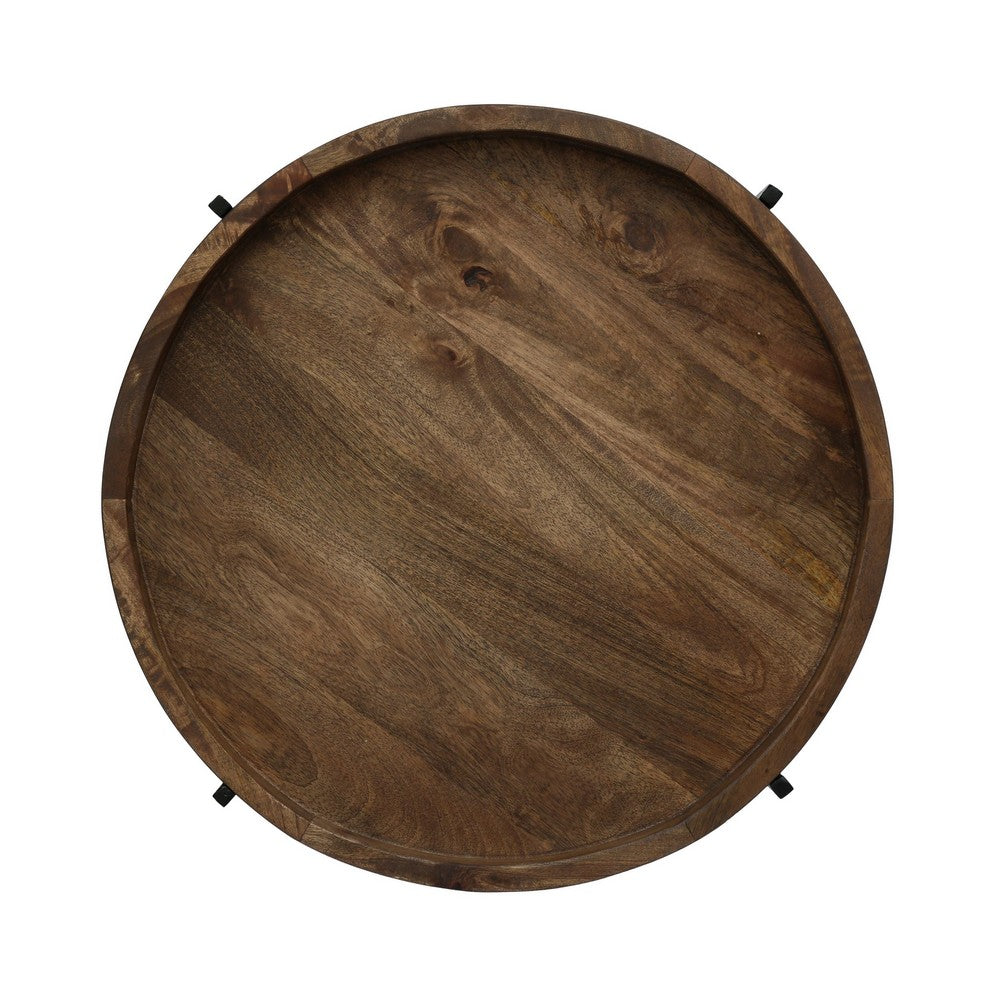 Peo Side End Table, 22" Round Wood Tray Top, Black Base