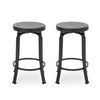 Lni Swivel Counter Stool Set of 2, Faux Wood Seat, Black