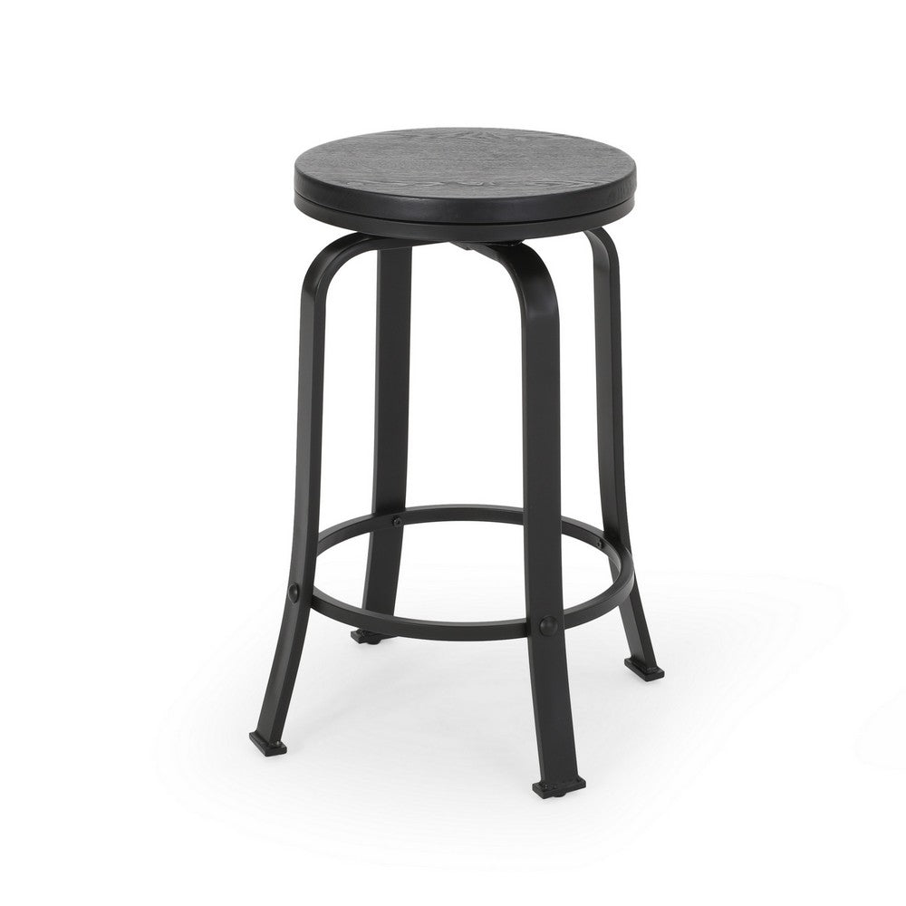Lni Swivel Counter Stool Set of 2, Faux Wood Seat, Black