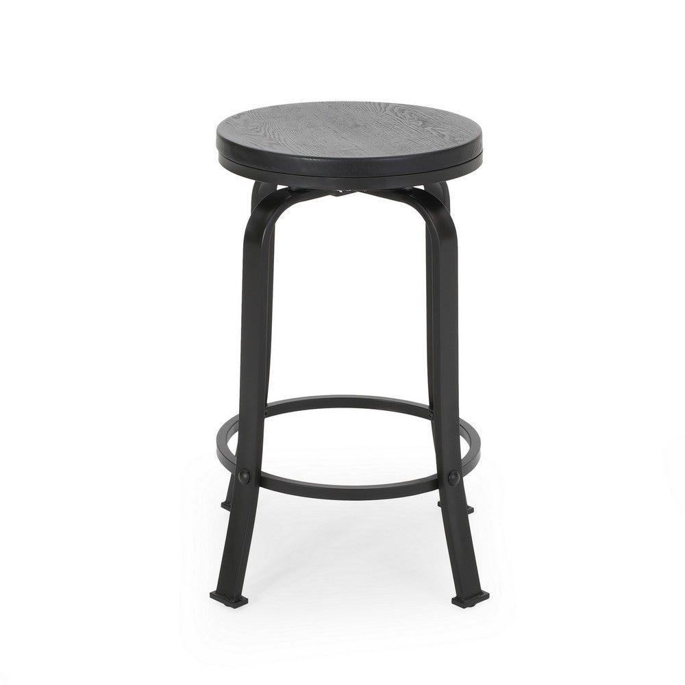 Lni Swivel Counter Stool Set of 2, Faux Wood Seat, Black