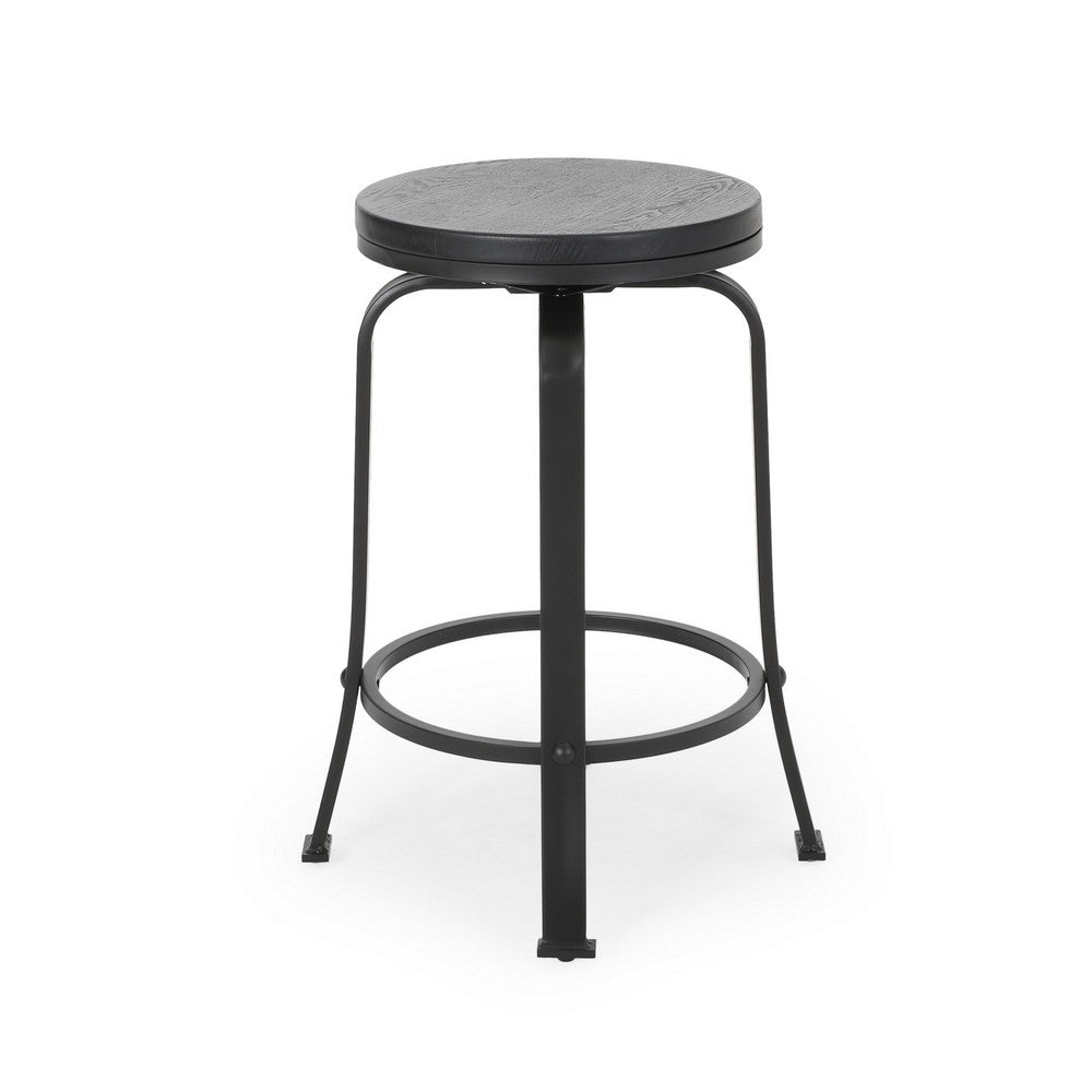 Lni Swivel Counter Stool Set of 2, Faux Wood Seat, Black