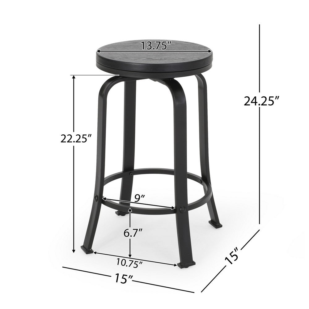 Lni Swivel Counter Stool Set of 2, Faux Wood Seat, Black