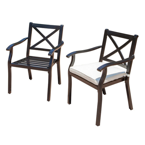 Weny Outdoor Accent Armchair Set of 2, Ivory Cushions, Black