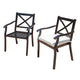 Weny Outdoor Accent Armchair Set of 2, Ivory Cushions, Black