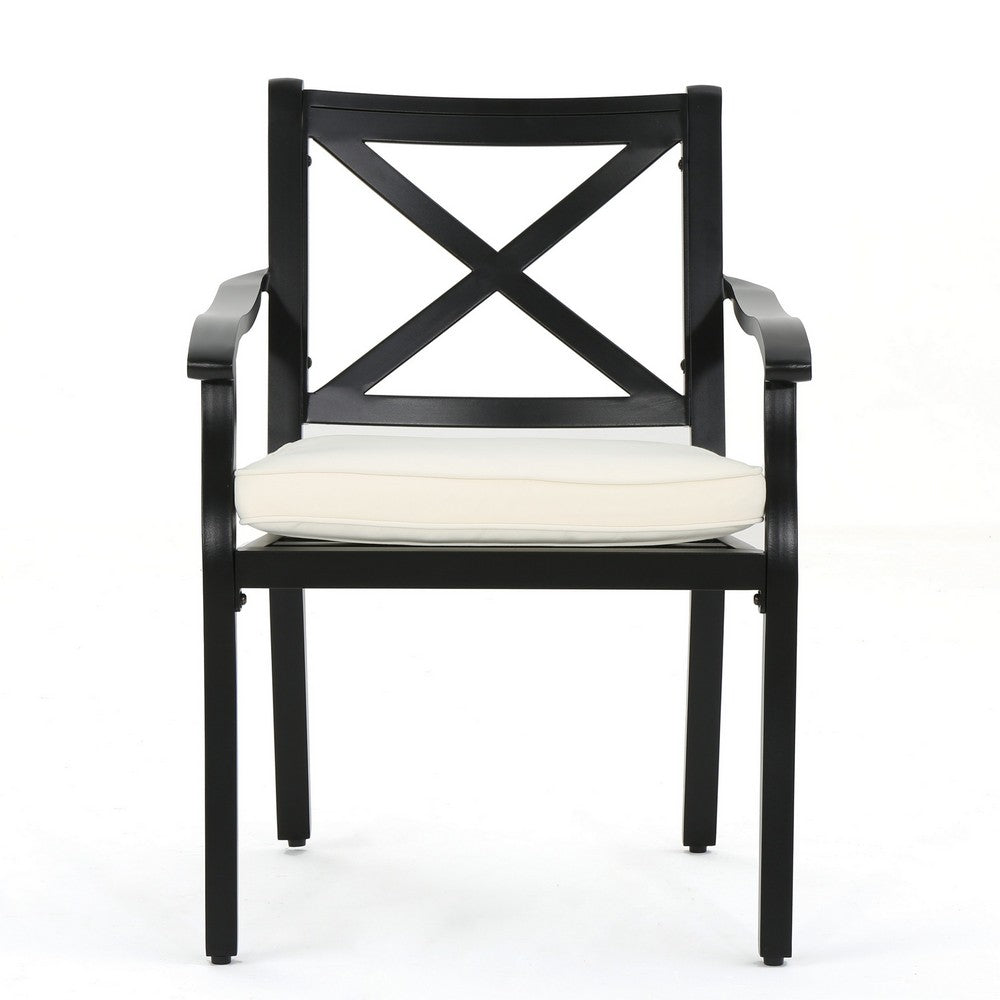 Weny Outdoor Accent Armchair Set of 2, Ivory Cushions, Black