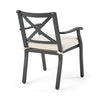 Weny Outdoor Accent Armchair Set of 2, Ivory Cushions, Black