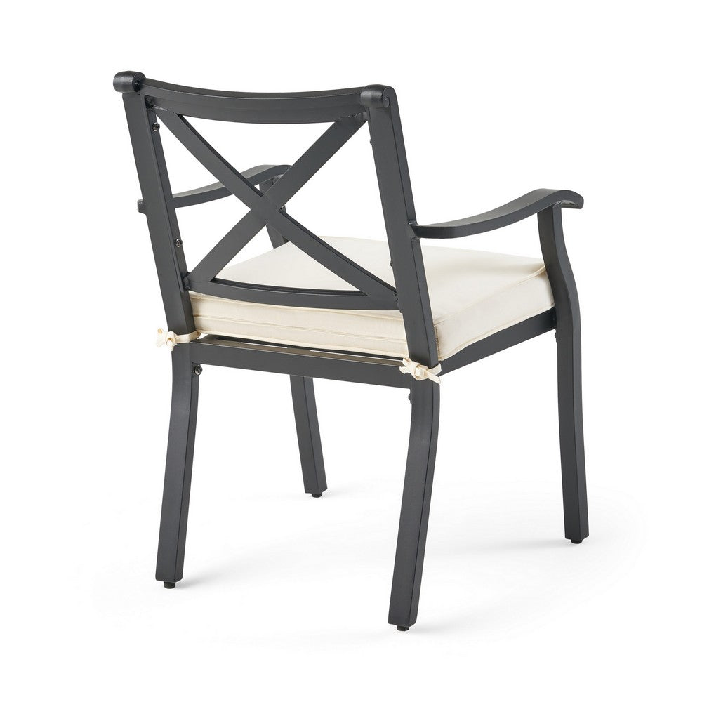 Weny Outdoor Accent Armchair Set of 2, Ivory Cushions, Black