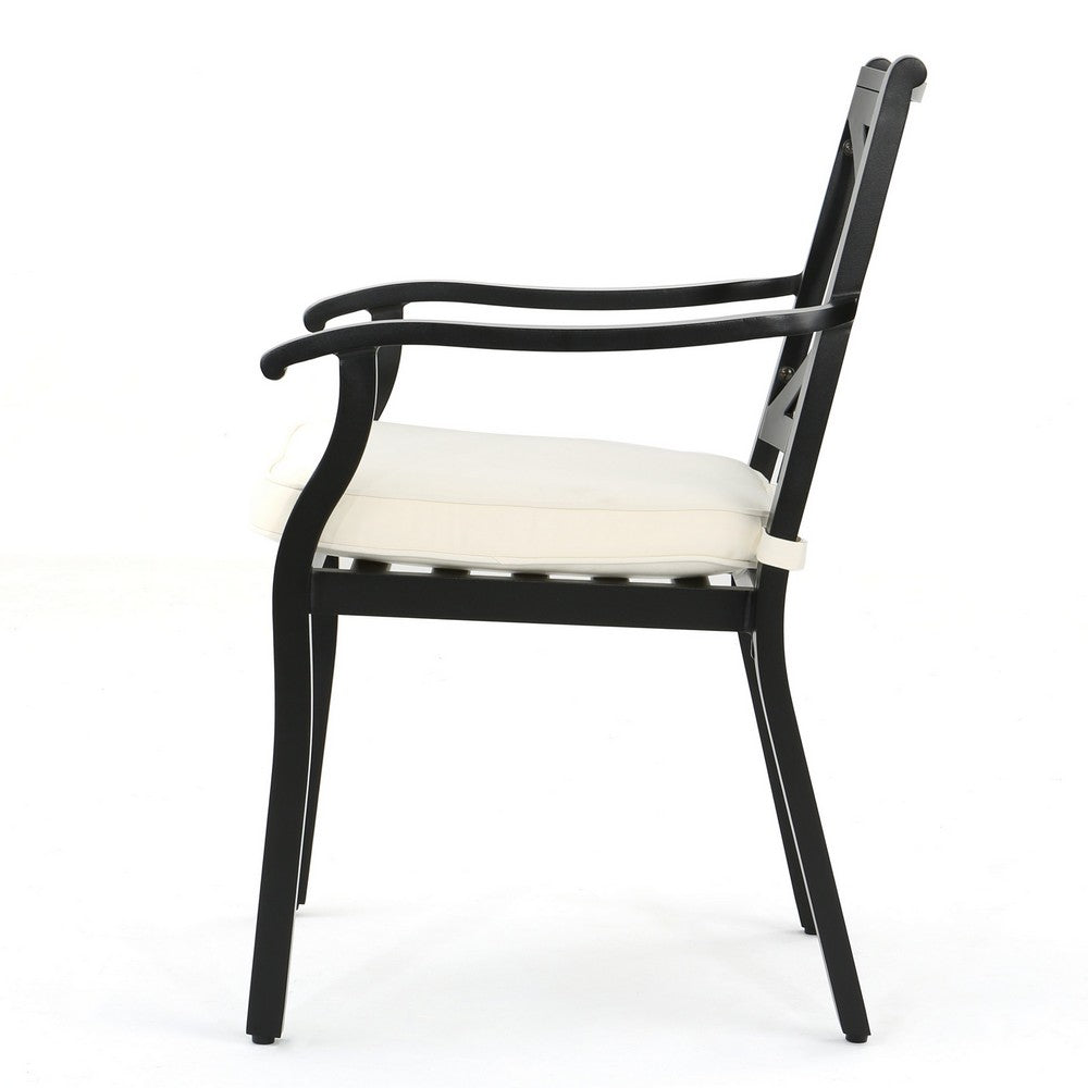 Weny Outdoor Accent Armchair Set of 2, Ivory Cushions, Black