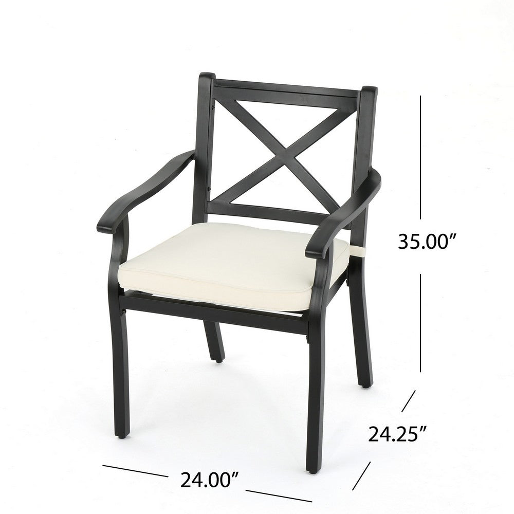 Weny Outdoor Accent Armchair Set of 2, Ivory Cushions, Black