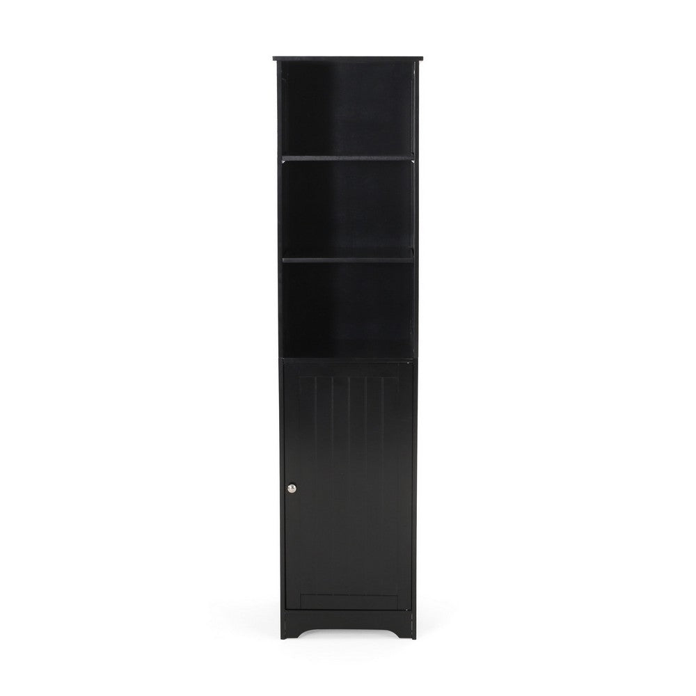 Cabe Tall Bathroom Linen Cabinet, 3 Shelves 1 Door, Black