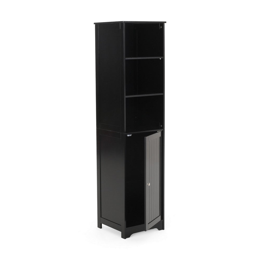 Cabe Tall Bathroom Linen Cabinet 3 Display Shelves 1 Door Black