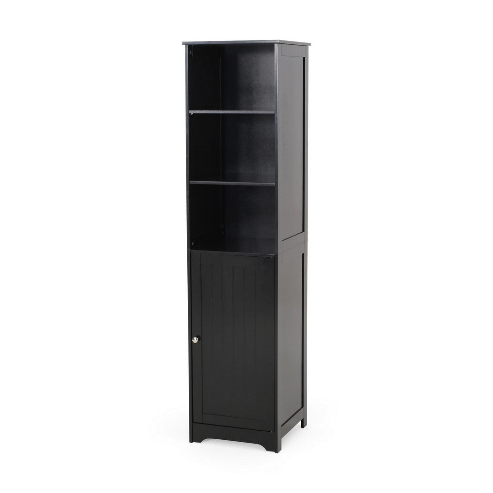 Cabe Tall Bathroom Linen Cabinet, 3 Display Shelves 1 Door, Black