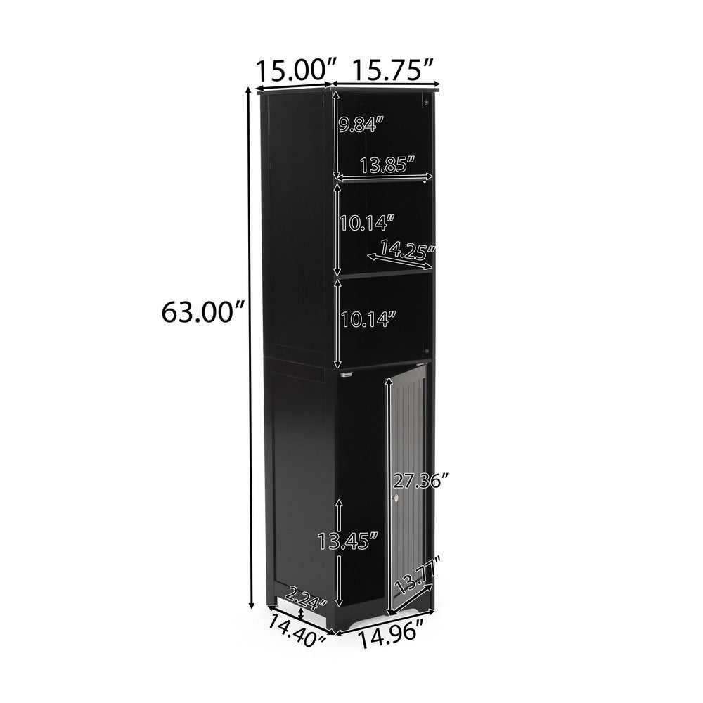 Cabe Tall Bathroom Linen Cabinet, 3 Shelves 1 Door, Black