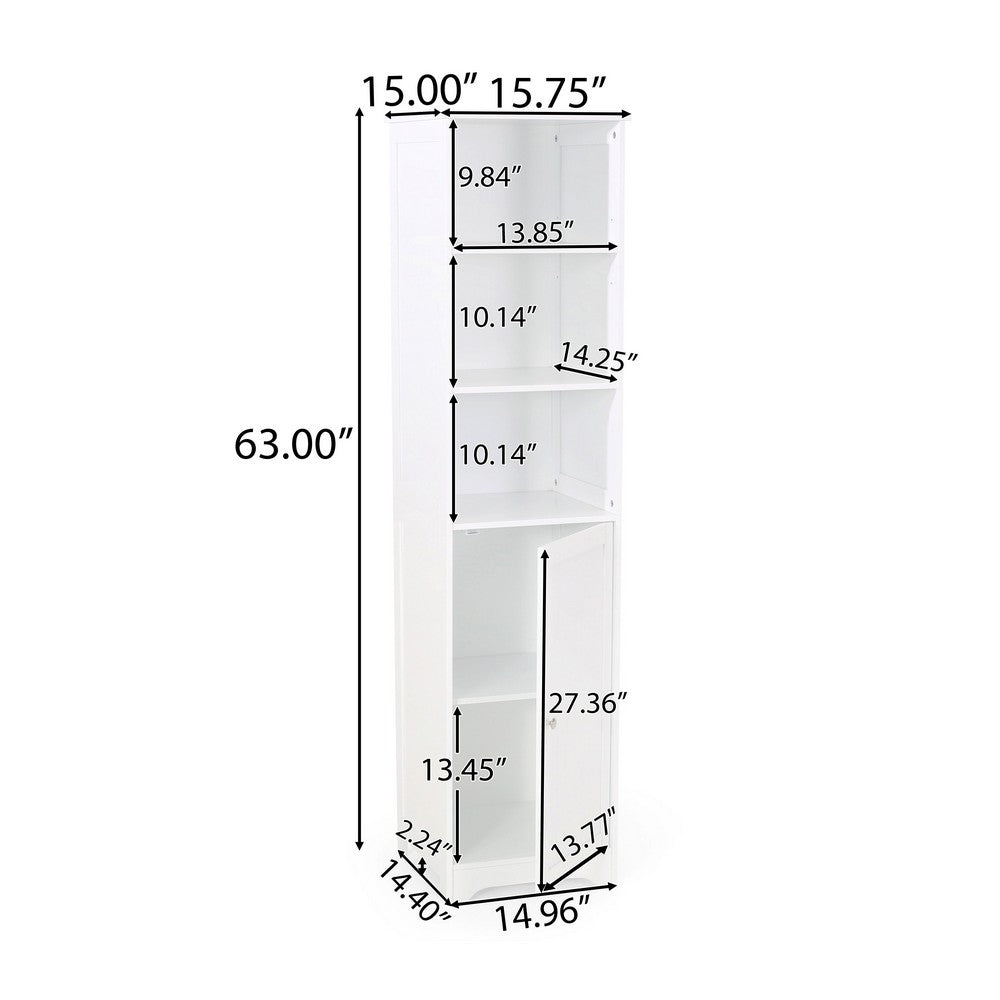 Cabe Tall Bathroom Linen Cabinet 3 Shelves 1 Door White