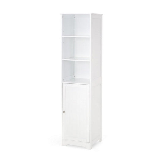 Cabe Tall Bathroom Linen Cabinet, 3 Display Shelves 1 Door, White
