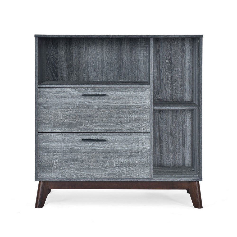Side Cabinet with Shelves, 2 Drawer, 38'' Gray Faux Wood