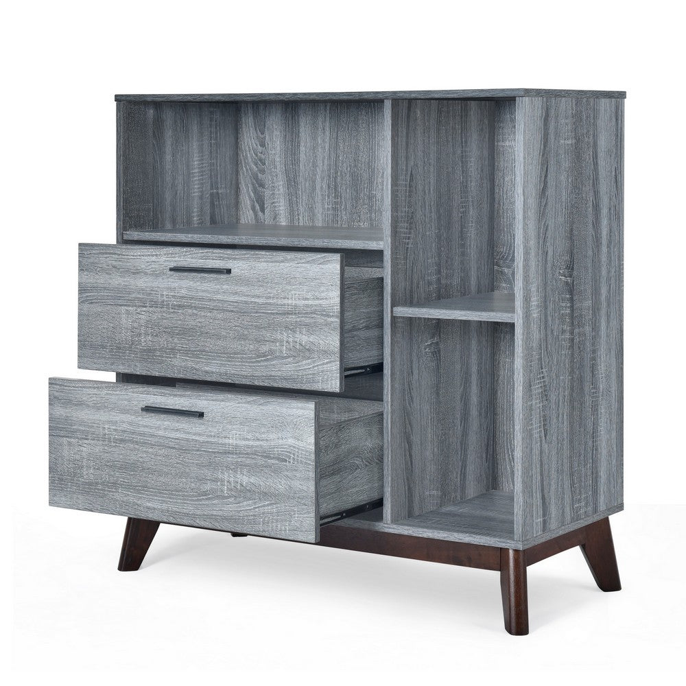 Side Cabinet with Shelves, 2 Drawer, 38'' Gray Faux Wood