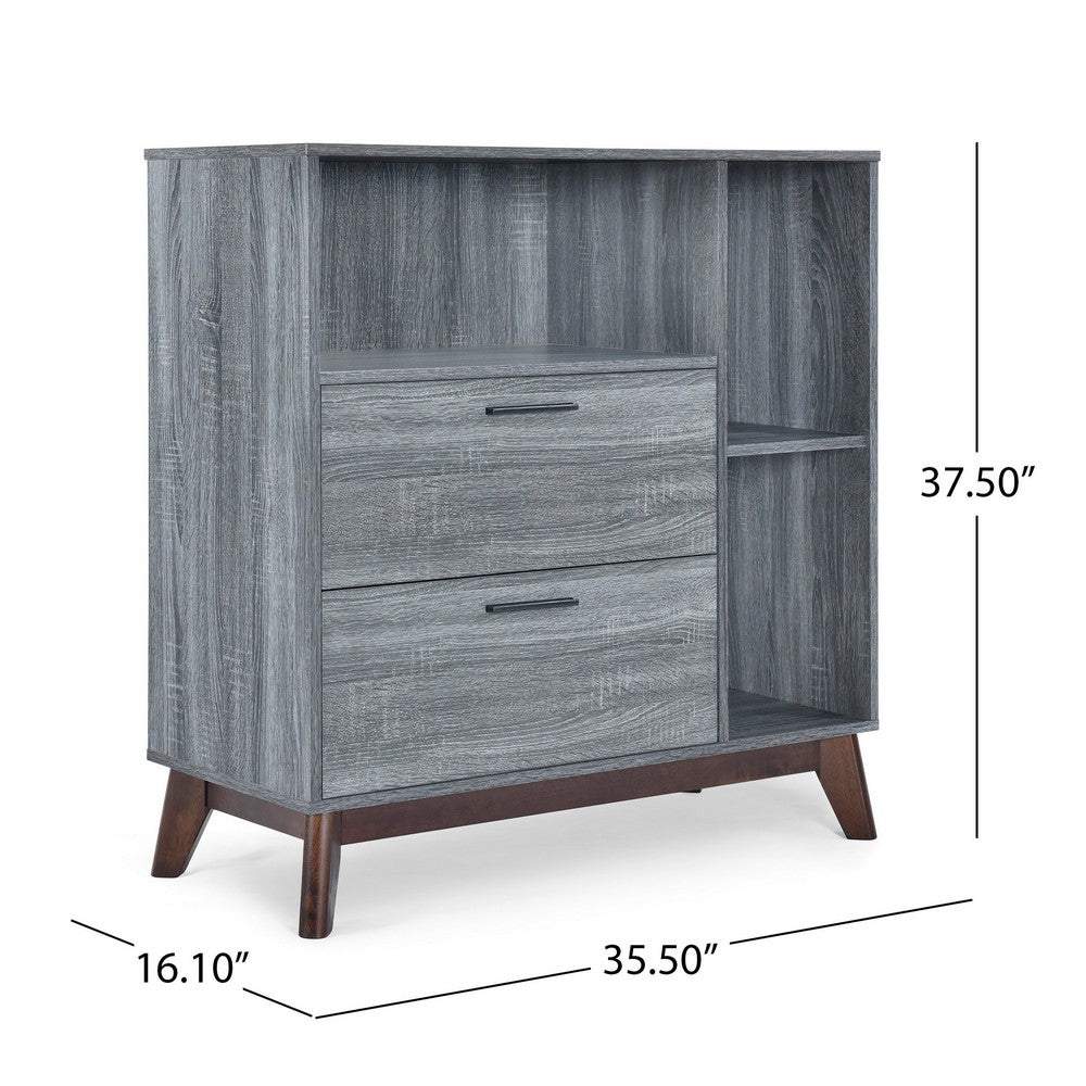 Side Cabinet with Shelves, 2 Drawer, 38'' Gray Faux Wood