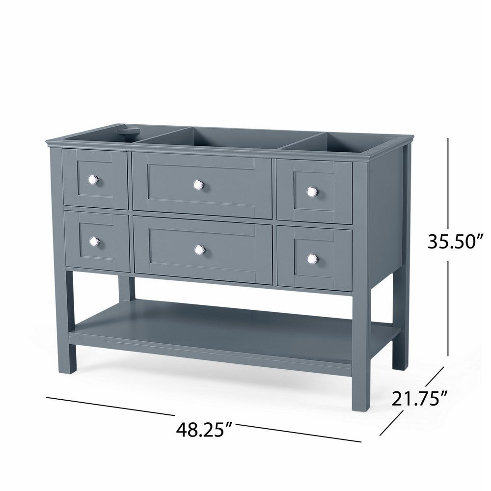 Rizy Bathroom Vanity Base, 5 Drawers, Shelf, 48'' Gray Wood