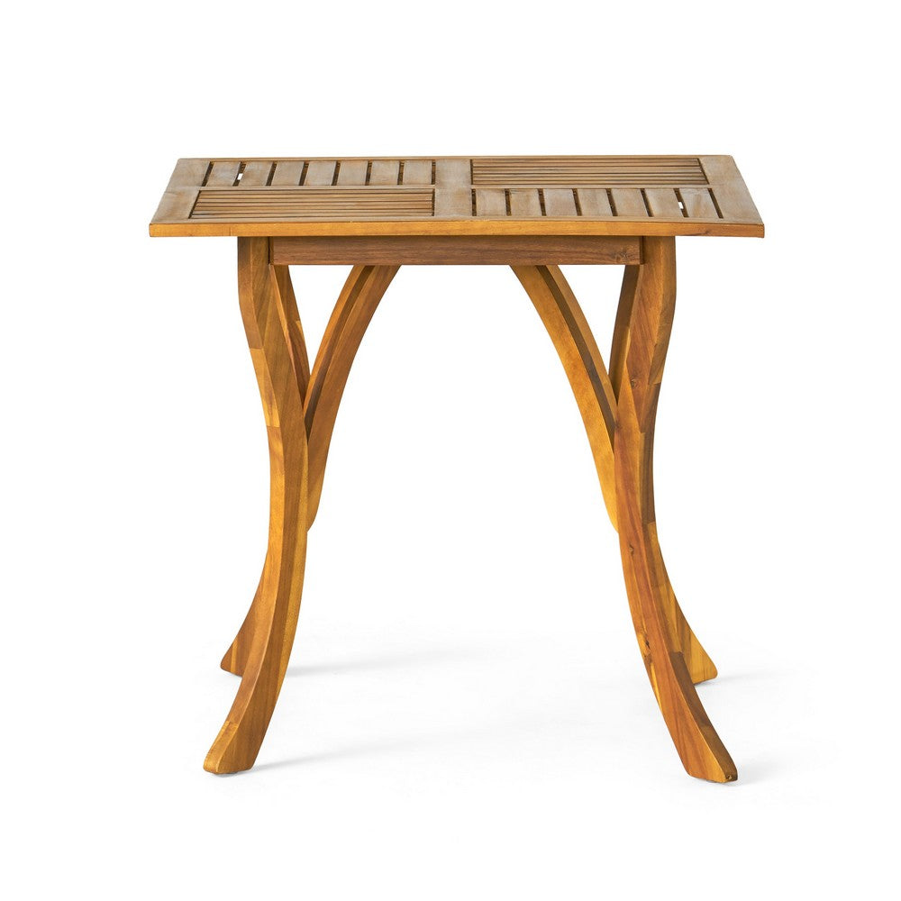 Olen Outdoor Dining Table, Slat Square, 32'', Brown Wood
