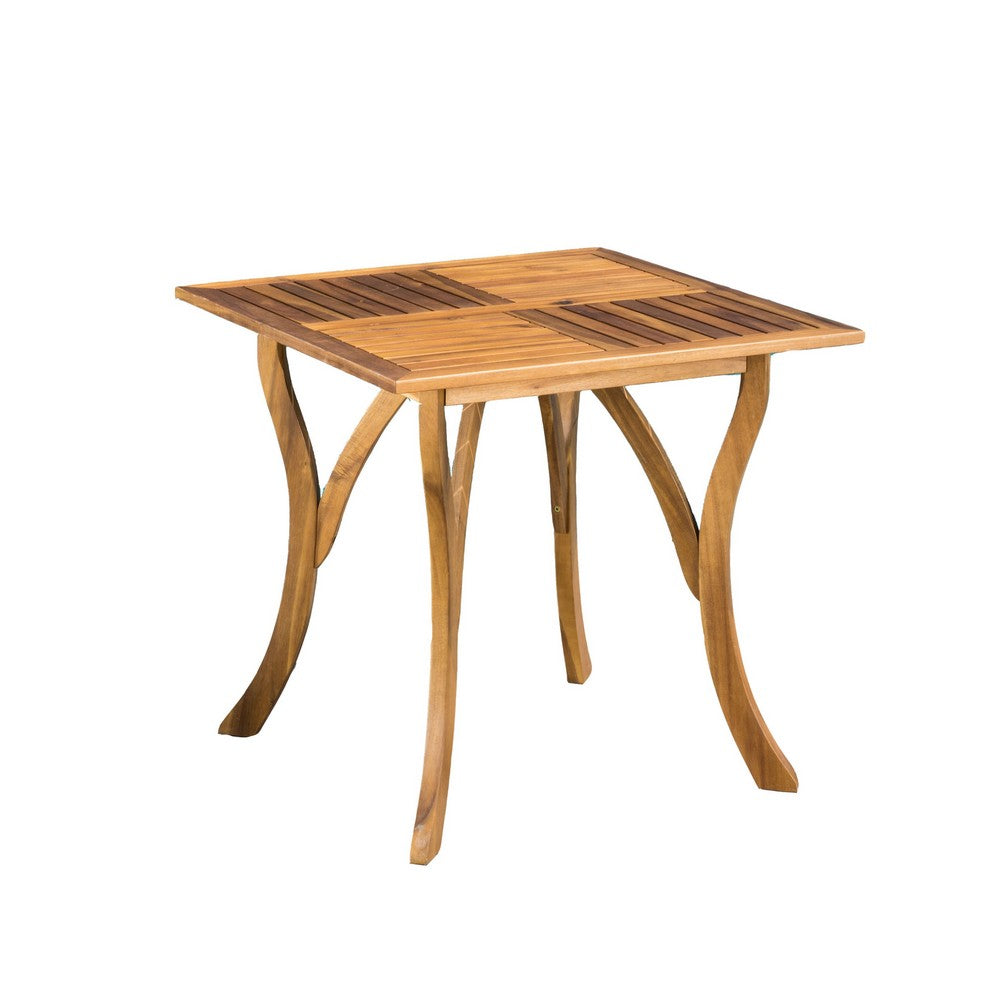 Olen Outdoor Dining Table, Slat Square, 32'', Brown Wood