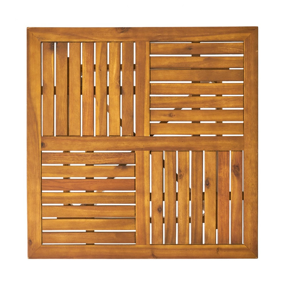 Olen Outdoor Dining Table, Slat Square, 32'', Brown Wood