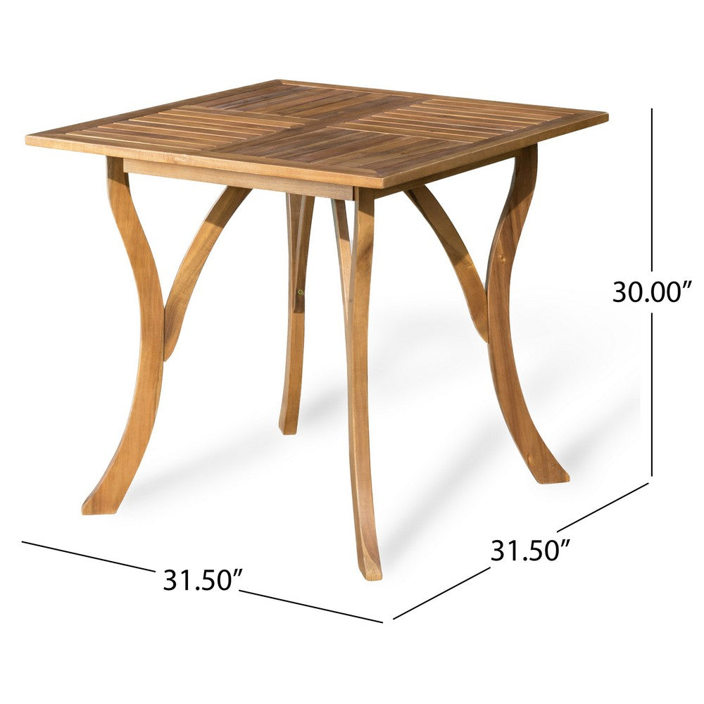 Olen Outdoor Dining Table, Slat Square, 32'', Brown Wood