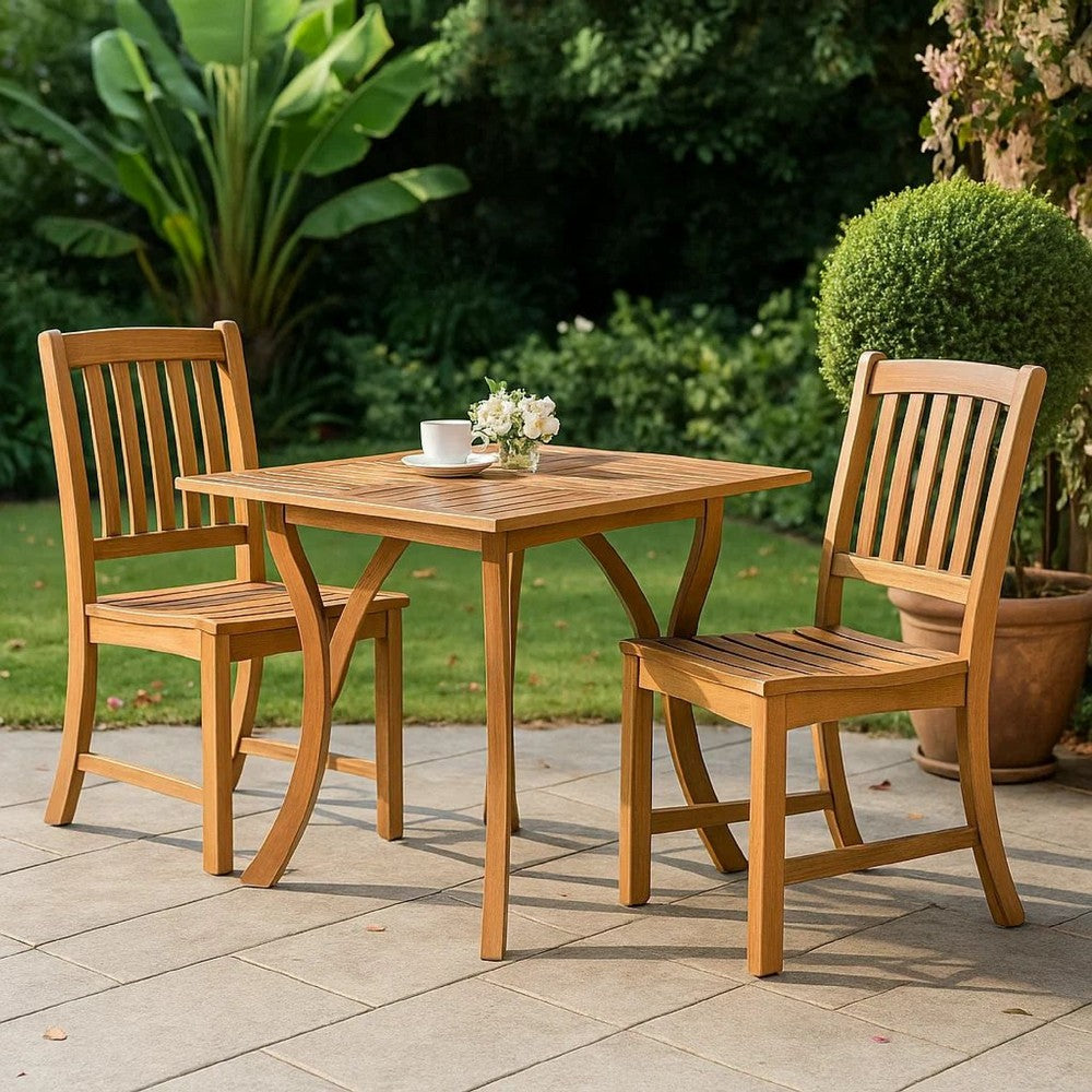 Olen Outdoor Dining Table, Slatted Square 32 Inch, Brown Acacia Wood